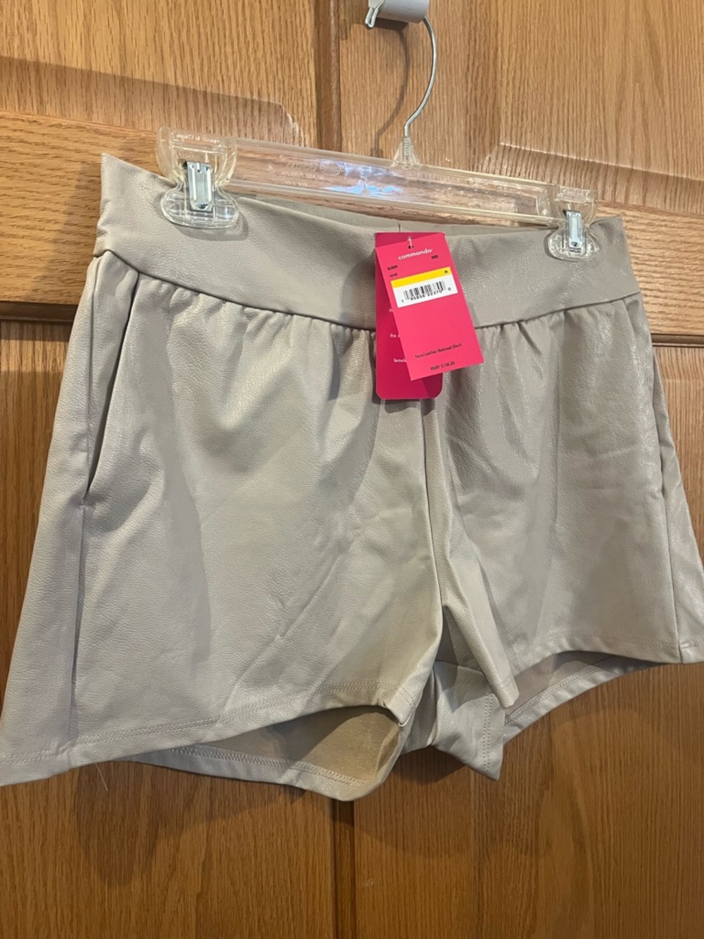 Commando Taupe Faux Leather Pleated High-Rise Shorts - Picture 2 of 6